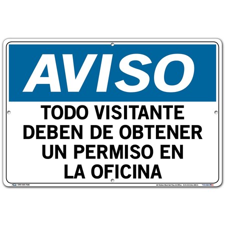 Vestil Aluminum Sign, 12-1/2" Height, 18-1/2" Width, Aluminum, Rectangle, Spanish SI-N-33-D-AL-080-S